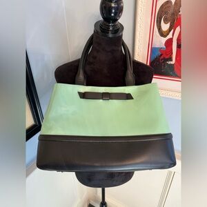 Kate Spade Elena Chelsea Park Coastline Retro Patent Leather Tote Bag Mint Black